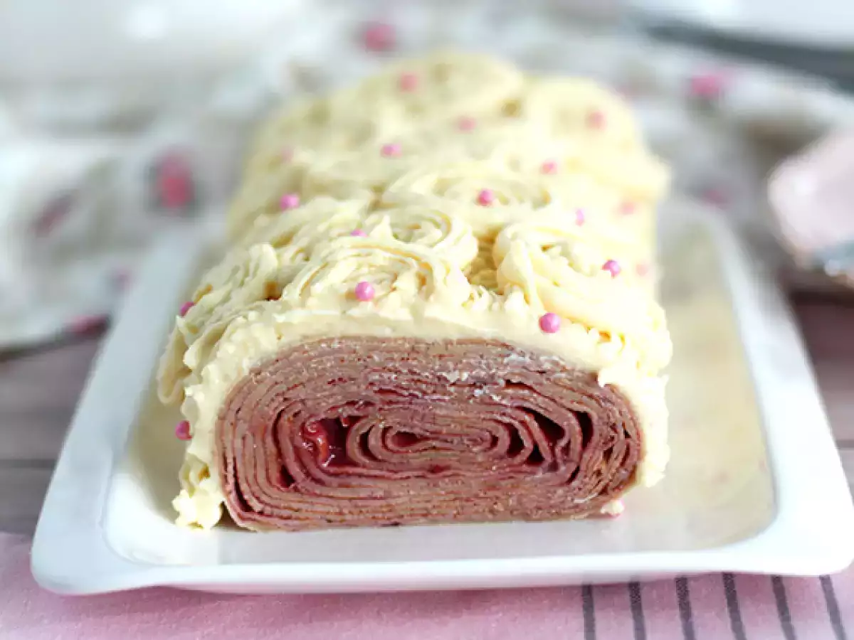 Recette Bûche de crêpes framboise chocolat blanc