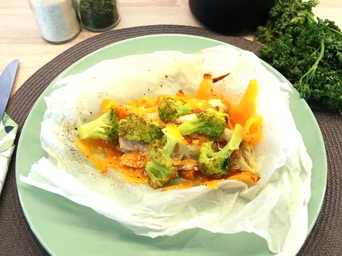 Recette Papillote de poulet, carotte et brocolis