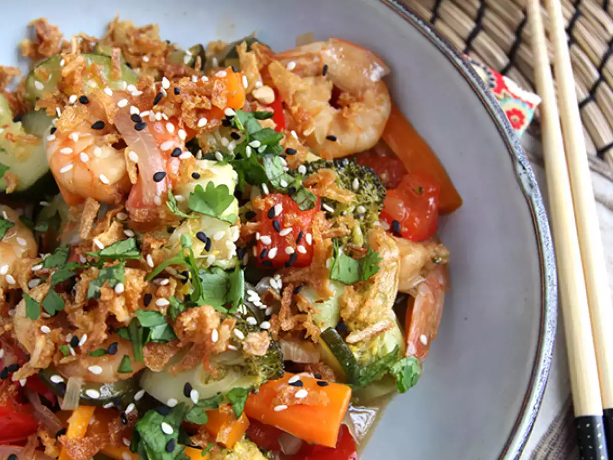 Recette Wok aux légumes et crevettes