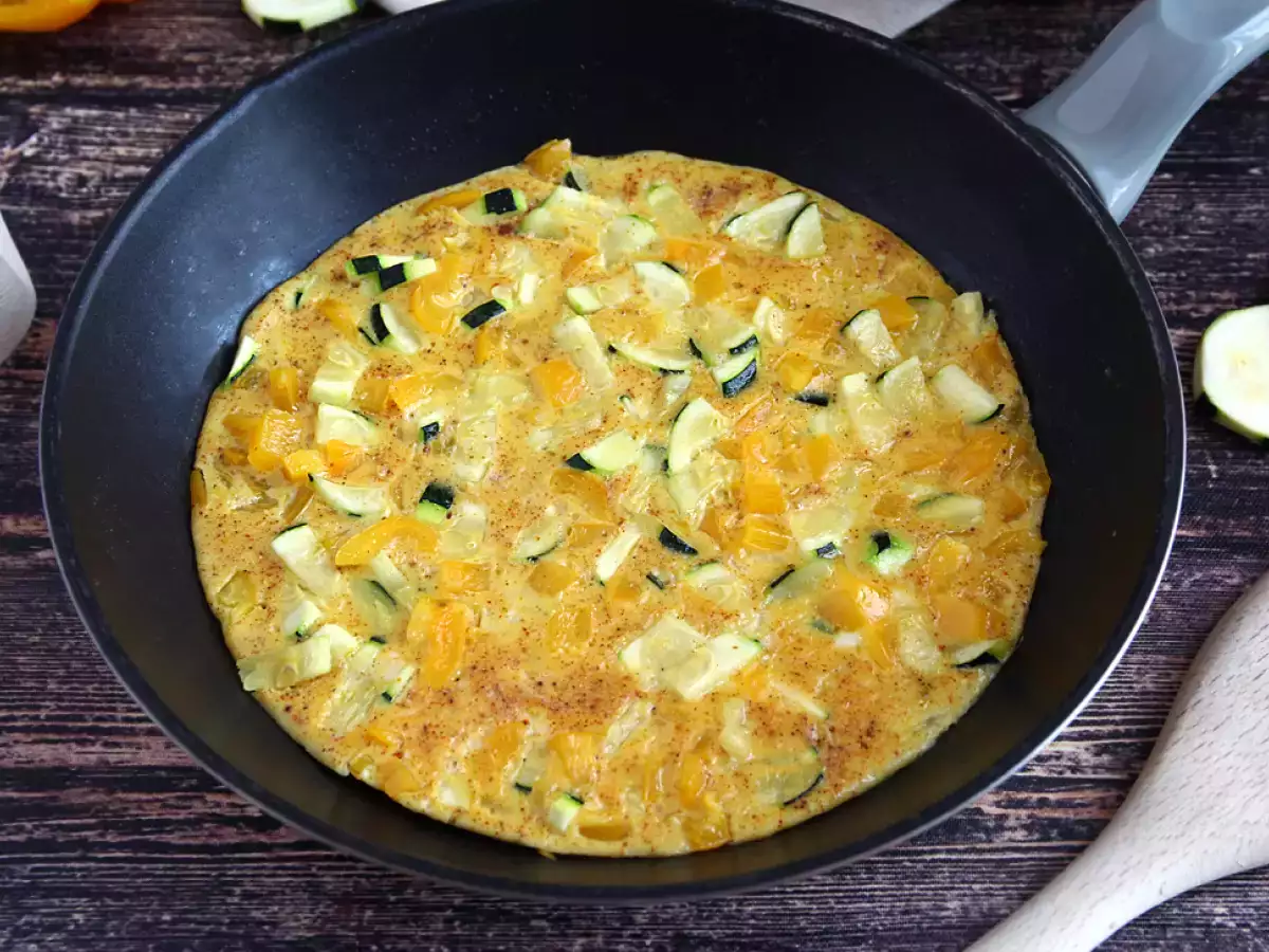 Recette Omelette au poivron et courgette