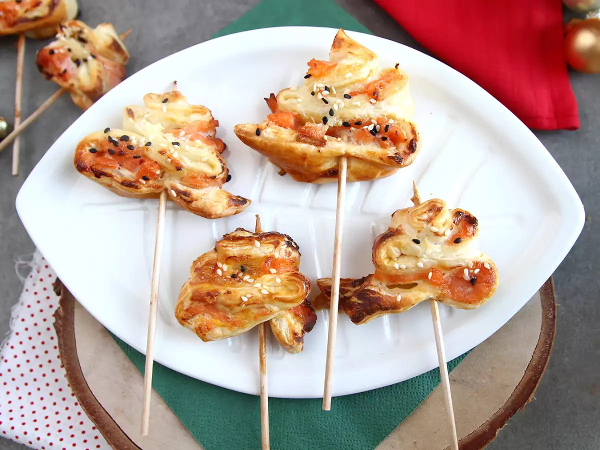 Recette Sapins feuilletés aux deux saumons