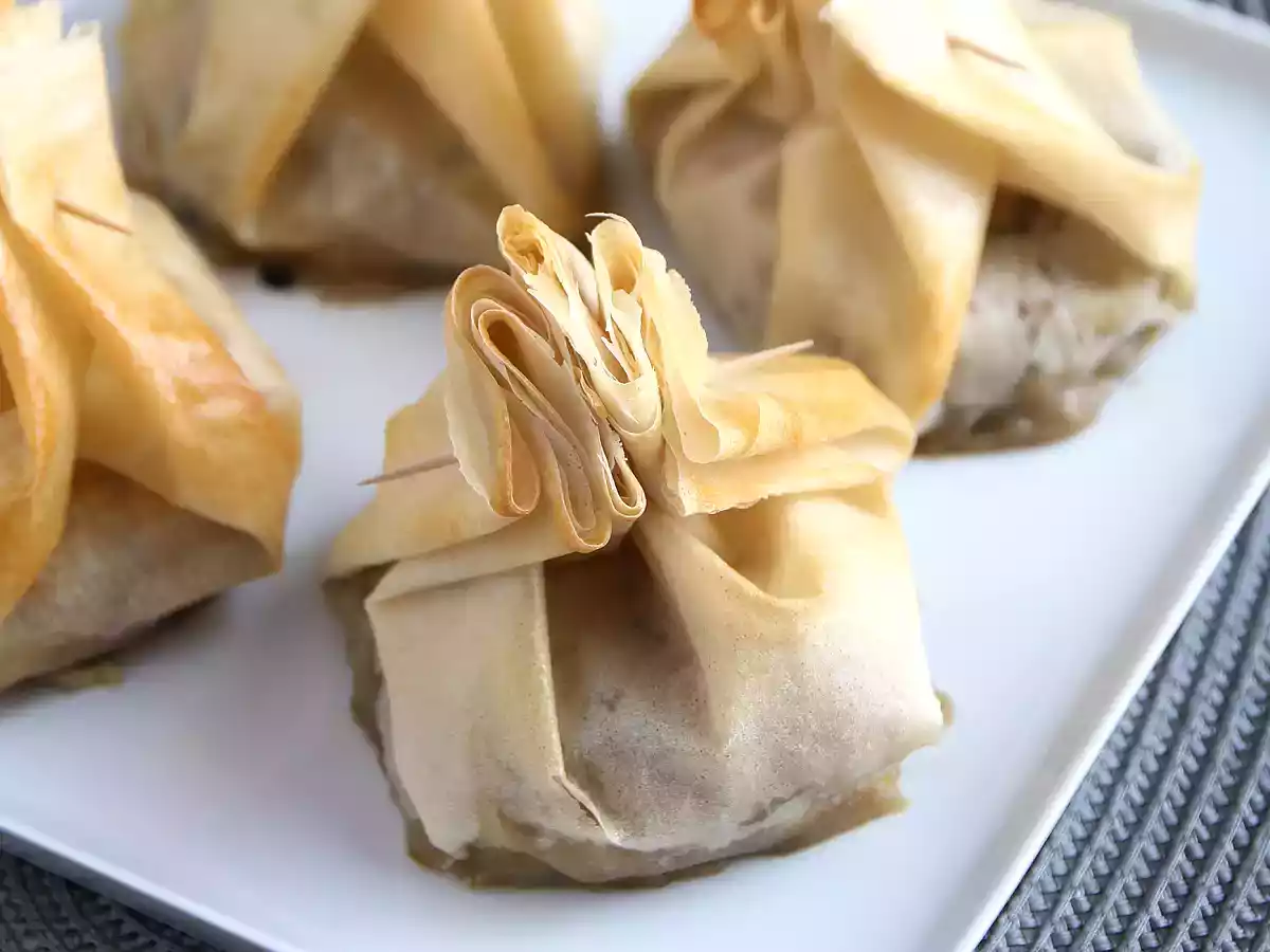 Recette Aumônières extra croustillantes aux champignons, fromage brie et poires