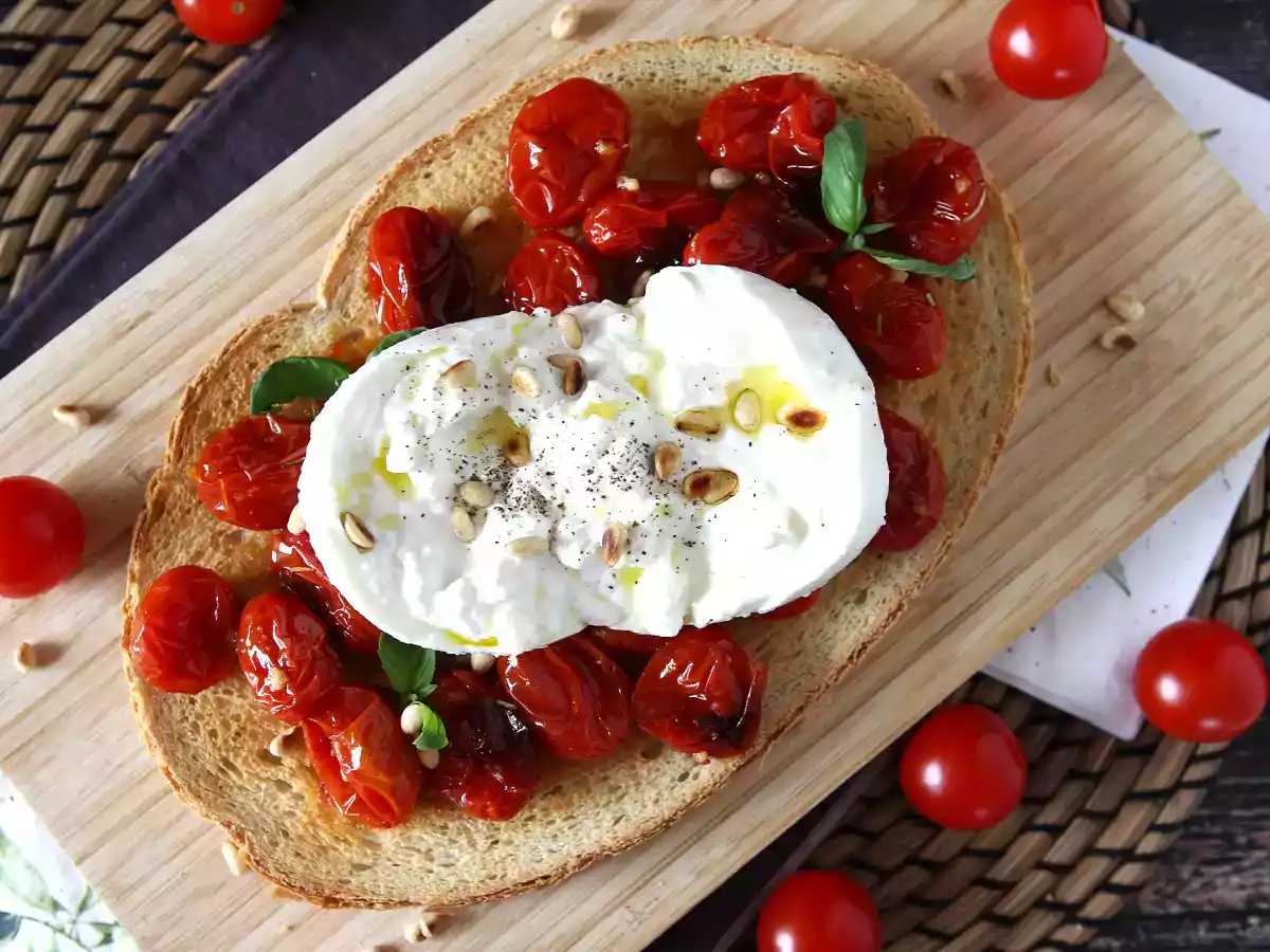 Recette Bruschetta de tomates roties et burrata