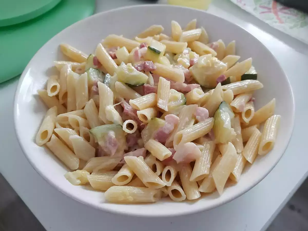 Recette Pâtes courgettes lardons st morêt
