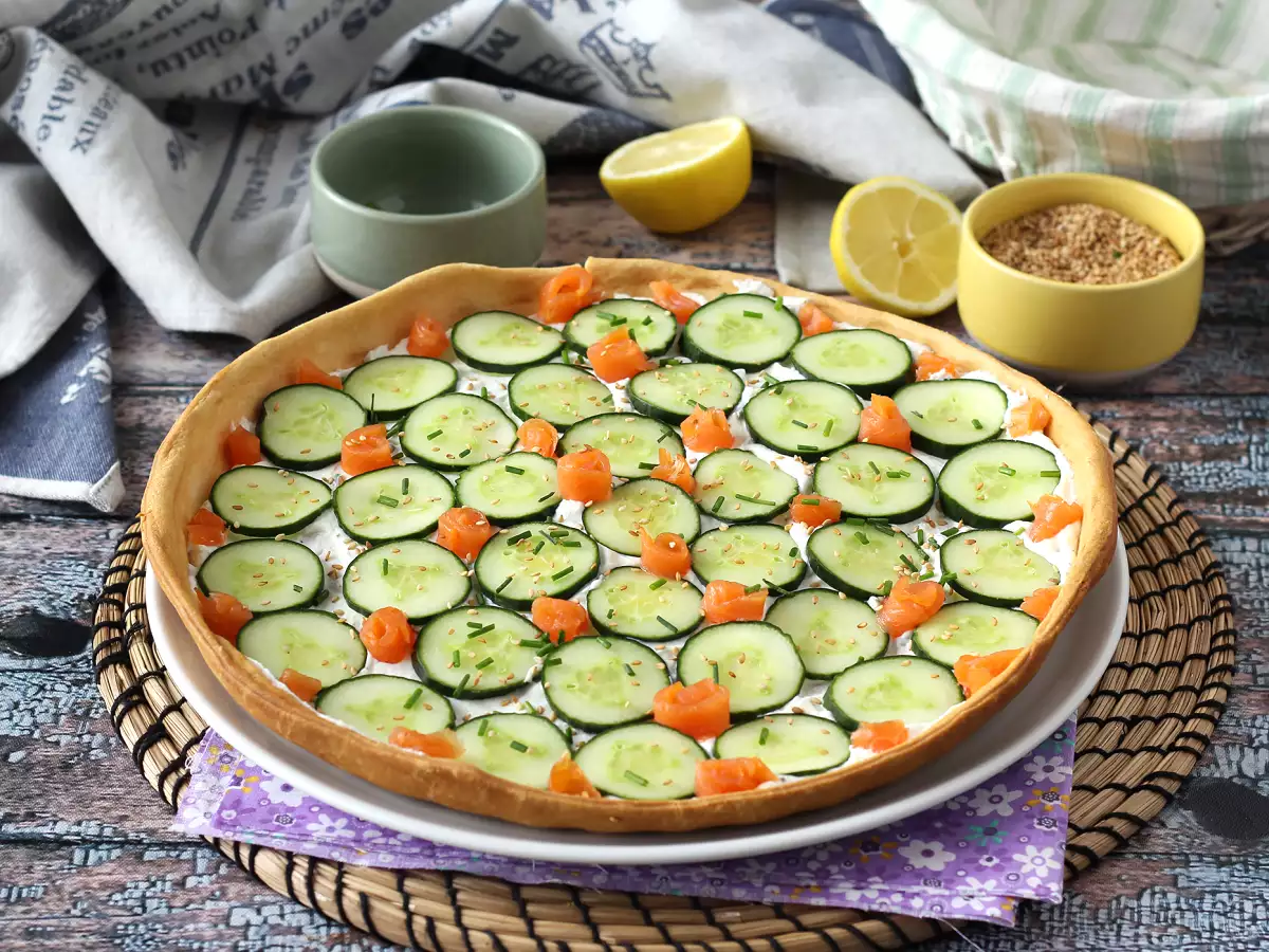 Recette Tarte d'été super rafraichissante: ricotta, concombre et saumon fumé
