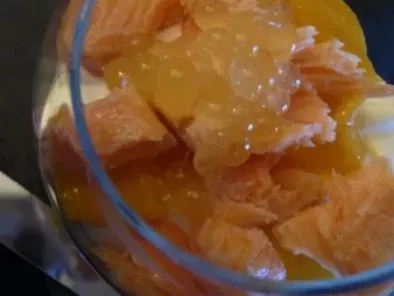 Recette Verrines de saumon frais à la mangue, chantilly citron et billes passion