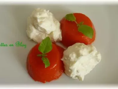 Recette Flans de poivrons a l'agar agar, a la crème de fêta et au basilic