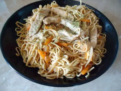 Recette Wok de nouilles au poulet et aux germes de soja