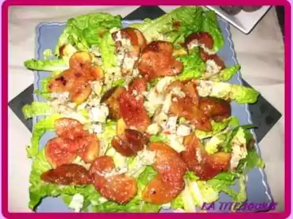 Recette Salade aux figues roties, gingembre et bleu de bresse