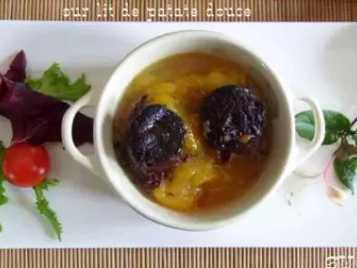 Recette Mini- cocottes de boudin noir et melon miellé, sur lit de patate