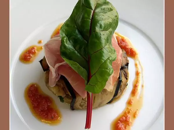 Recette Pannequet aubergine jambon cru et pousse de betterave