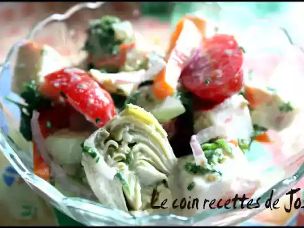 Recette Salade de goberge et artichauts, vinaigrette à l'avocat
