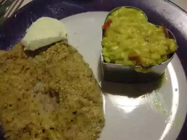 Recette Risotto aux poivrons grillés et escalope milanaise