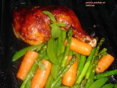 Recette Cuisses de poulet barbecue au four et légumes sautés