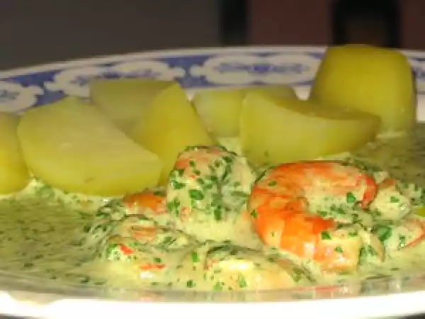 Recette Rapide et original : crevettes à la crème de roquette