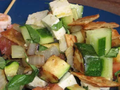 Recette Croutons de tortillas dans une salade fatouche aux légumes grillés, 