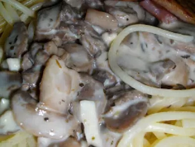 Recette Spaghetti à la crème de chèvre au basilic et champignons