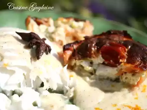 Recette Dos de cabillaud et petits flans de saumon aux courgettes et au chèvre cendré