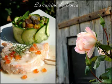 Recette Roulade de saumon et coquilles saint-jacques accompagnée de sa jardinière de légume