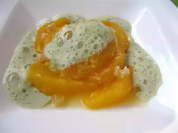 Recette Carpaccio orange, gingembre, émulsion vanille matcha