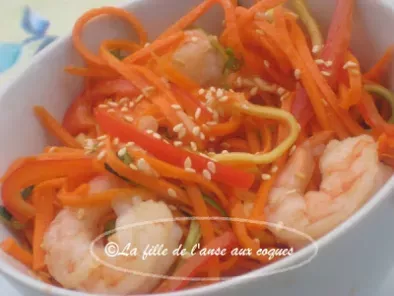 Recette Salade thaï de julienne de carotte, de courgette et de poivron aux crevettes