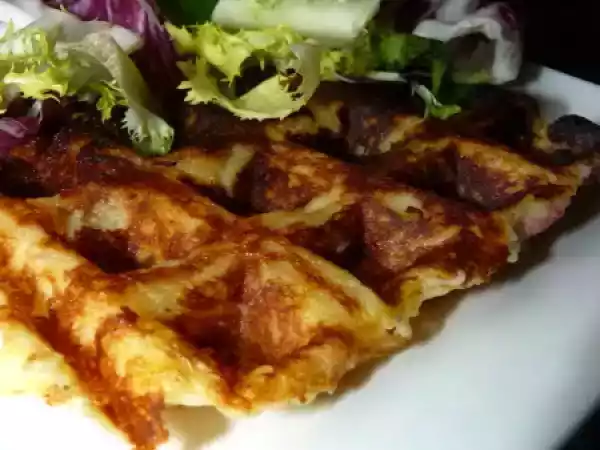 Recette Gaufres salees a la puree et au jambon