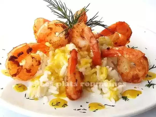 Recette Crevettes, riz pilaf et sauce curry
