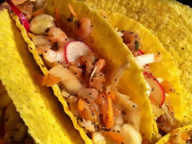 Recette Les cancun tacos: saumon, crevettes et crudités !