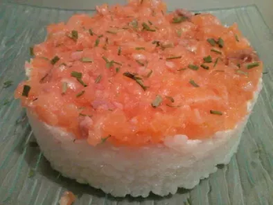 Recette Tartare de saumon fromage sur timbale de riz