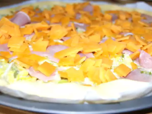 Recette Tarte fine poireaux, cheddar, bacon