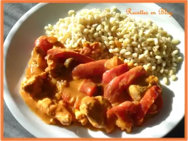 Recette Poulet aux poivrons, lait de coco et ebly