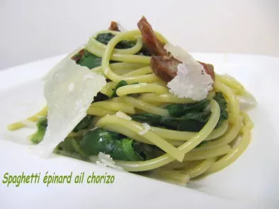 Recette Spaghetti epinard frais chorizo ail