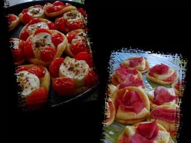 Recette Mini tartelettes chèvres-tomates cerise ;mini tartelettes vache qui rit- jambon tomate
