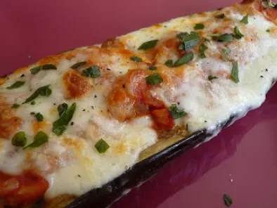 Recette Aubergine au four style pizza champignons-mozzarella