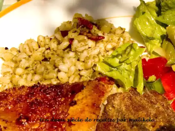 Recette Salade d'orge mondé au pesto.
