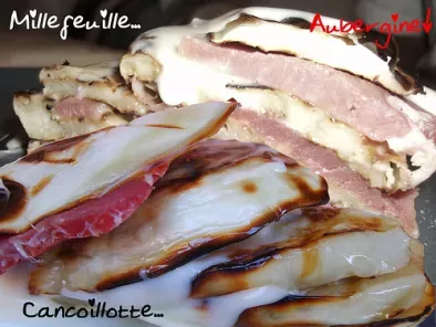 Recette Millefeuille cancoillotte, aubergine et jambon de sanglier.