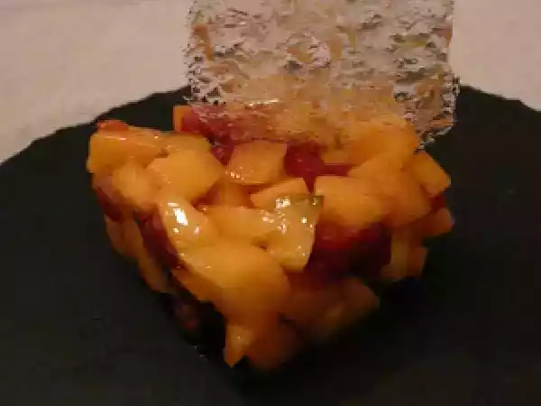 Recette Tartare mangue/framboises tuile transparente