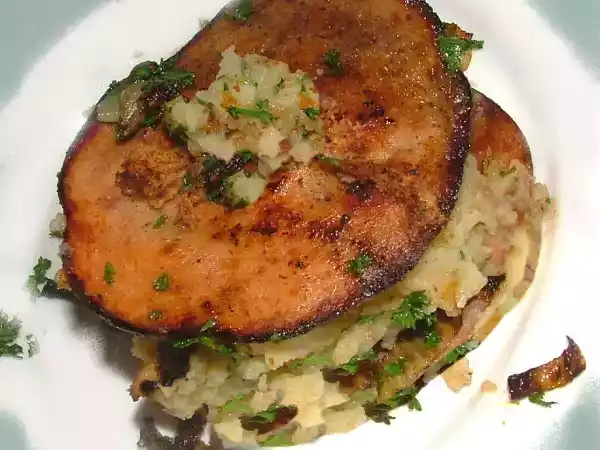 Recette Sandwich sans pain, de rôti de porc aux herbes et purée au persil