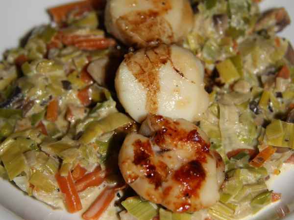 Cassolette De Noix De Pétoncles Aux Poireaux Recette de cassolette de saint-jacques aux poireaux