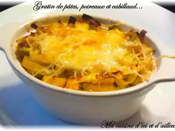 Recette Gratins de pâtes, poireaux et cabillaud