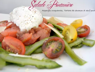 Recette Salade printanière {asperges croquantes, tartare de saumon & oeuf poché}