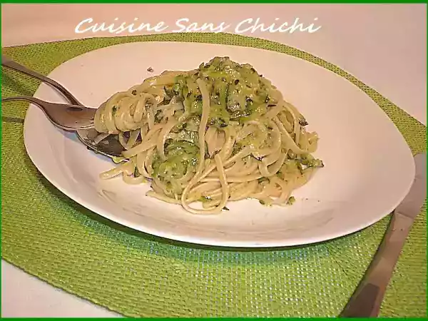 Recette Spaghettis à la carbonara végétarienne aux courgettes.