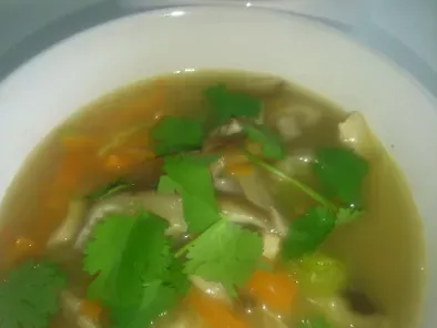 Recette Soupe de poulet, champignons shitake, citronnelle, gingembre et coriandre