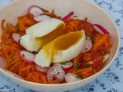 Recette Salade de carottes rapées au chorizo et oeuf mollet