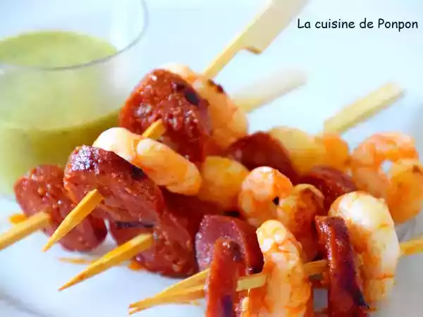 Recette Brochette de scampis et chorizo à la sauce verte
