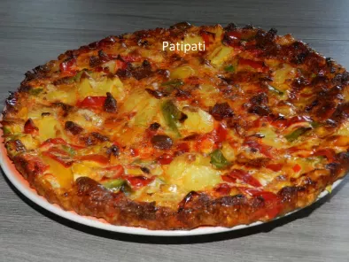 Recette Omelette aux pomme de terre-chorizo-poivrons en forme de tarte