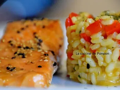 Recette Filet de saumon mariné et son risotto au poivron rouge