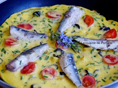 Recette Omelette aux tomates, olives et sardines
