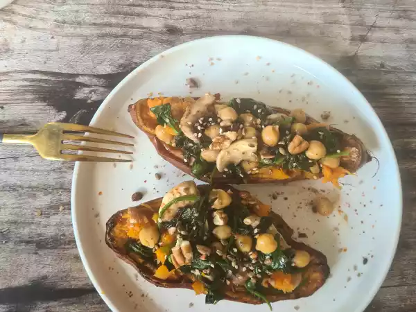 Recette Patate douce farcie épinards et pois chiches