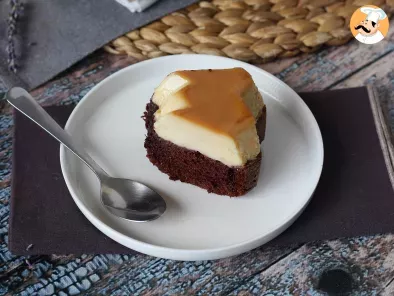 Recette Choco flan, l'association parfaite d'un gâteau moelleux au chocolat et d'un flan vanille caramel